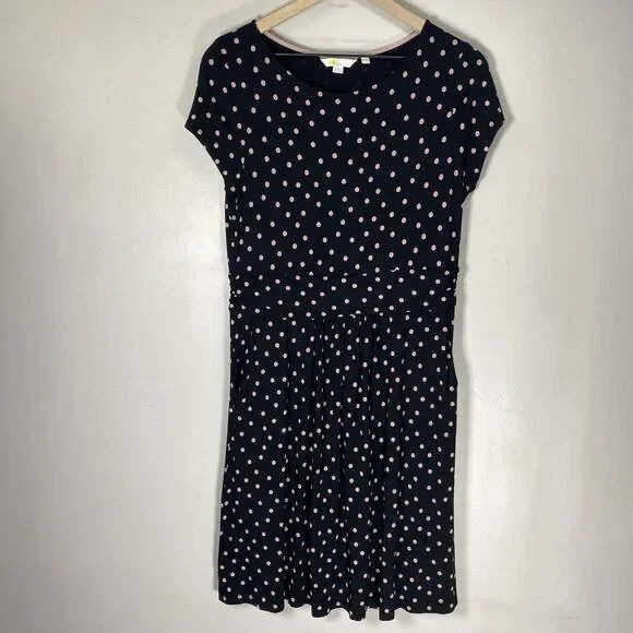 Boden Amelie Jersey Dress Polka Dot Black Pink Sz 10 petite 10P Office casual - Picture 1 of 11